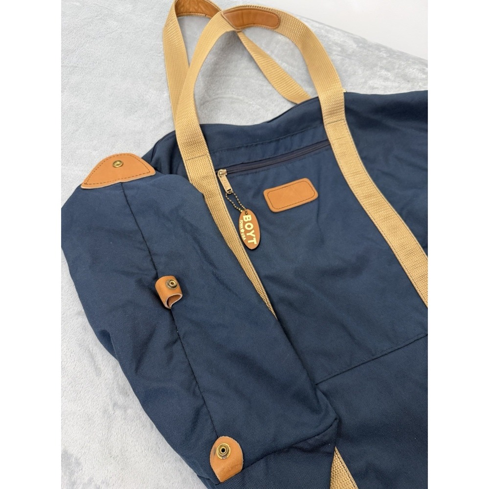 Vintage Boyt Canvas Duffle Tote Bag Large Blue Leather Handle USA Made 80s 90s - Picture 5 of 10